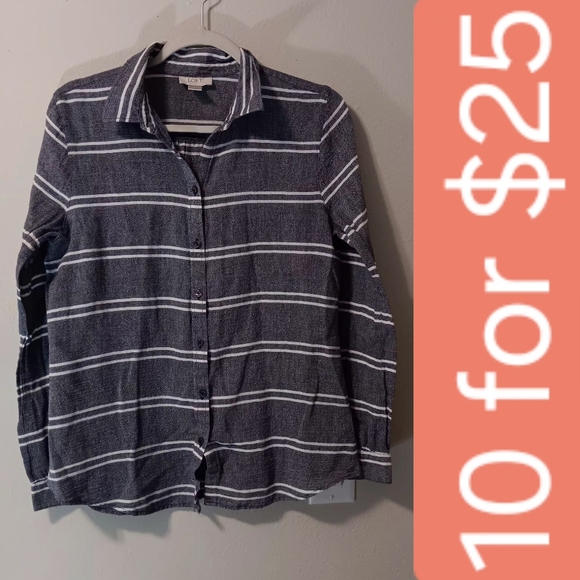 LOFT Tops - LOFT Navy and White Striped Button-Up Shirt